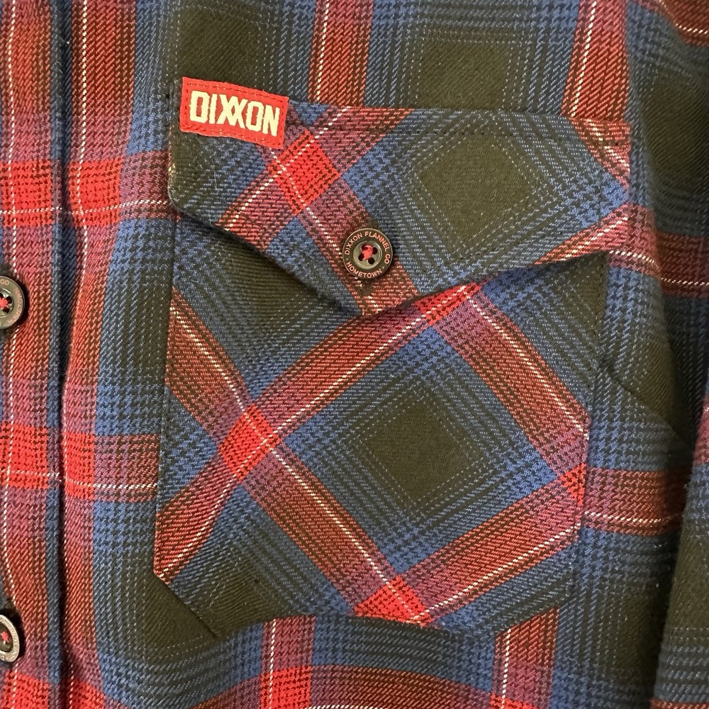 Dixxon Flannel Hometown Shirt Mens large Red Blue Plaid Long Sleeve button up - Picture 6 of 11